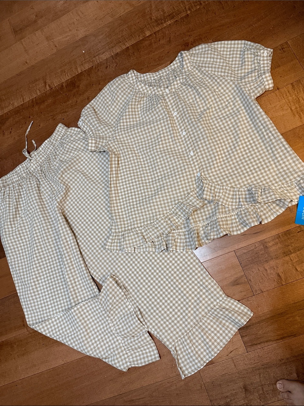 Women,s Gingham Ruffle Set - Cream Check